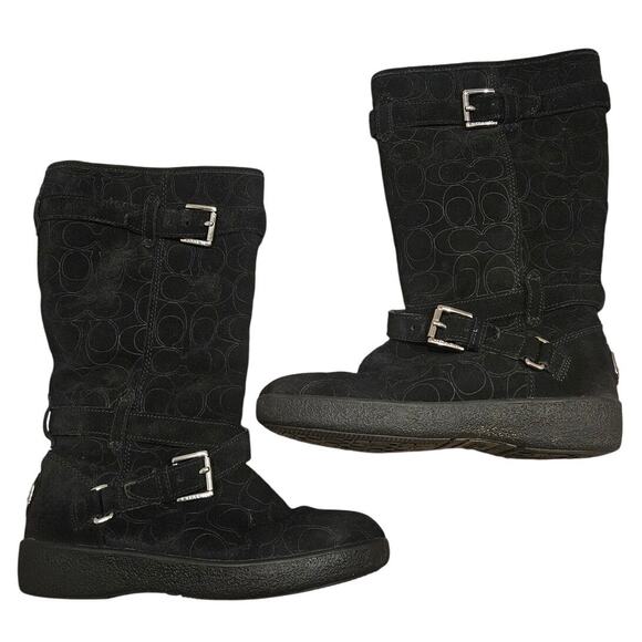 Coach Black Signature Print Leather Thelma Mid-Calf Winter Boot sz 6.5B Casual - Picture 1 of 8